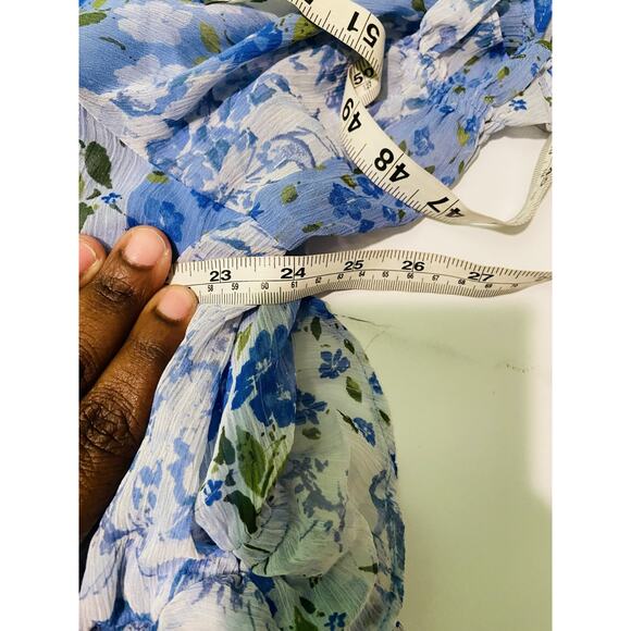 LC Lauren Conrad Floral Pleated Empire Waist Chiffon V Neck Midi Dress Blue 3X - Picture 10 of 12